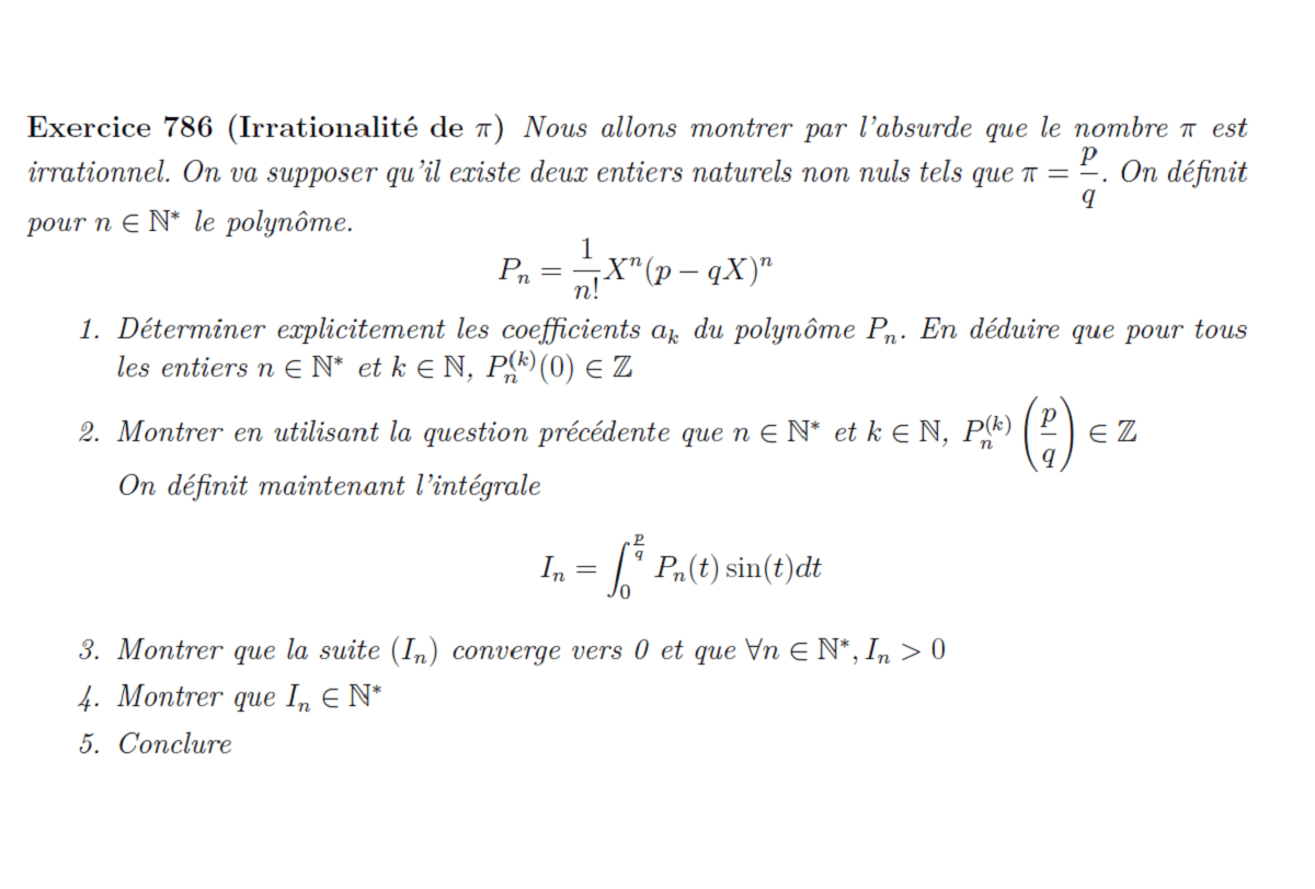 Montrer Que Racine De 2 Est Irrationnel Exercice corrigé : Irrationalité de Pi - Progresser-en-maths