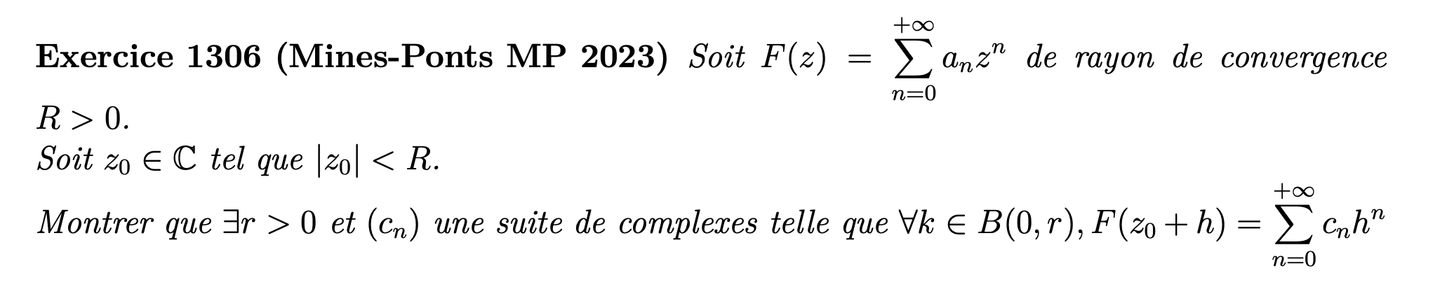 Ecriture de la série entière en un autre point