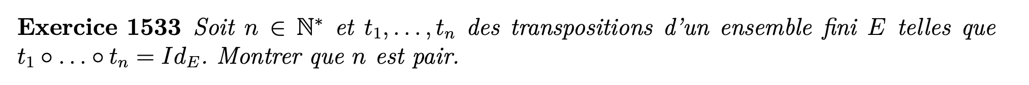 Parité d'un produit de transposition égal à l'identité