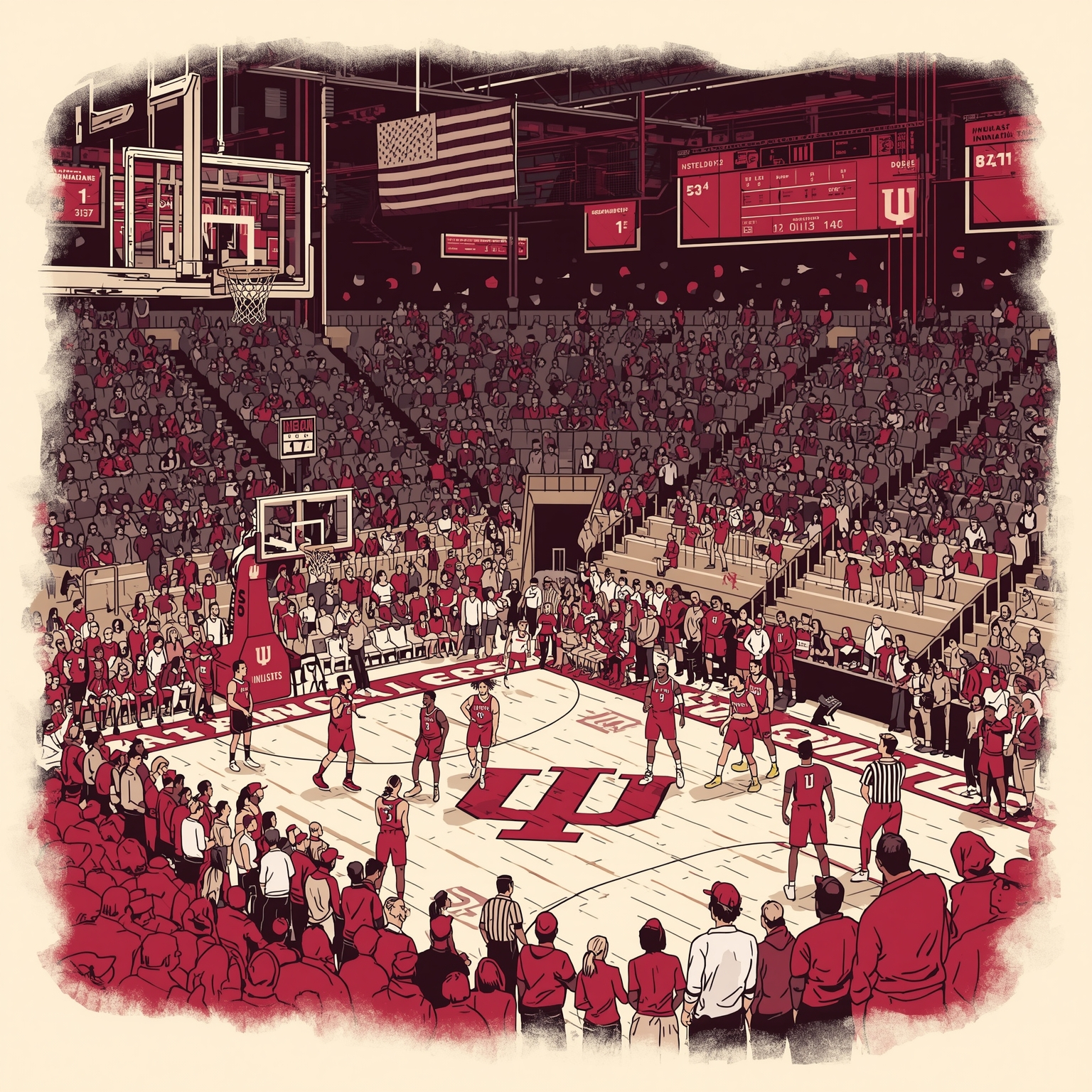 Hoosiers’ Slumps and Scars: From Bricks to Breakthroughs - painting of Indiana Hoosiers basketball venue