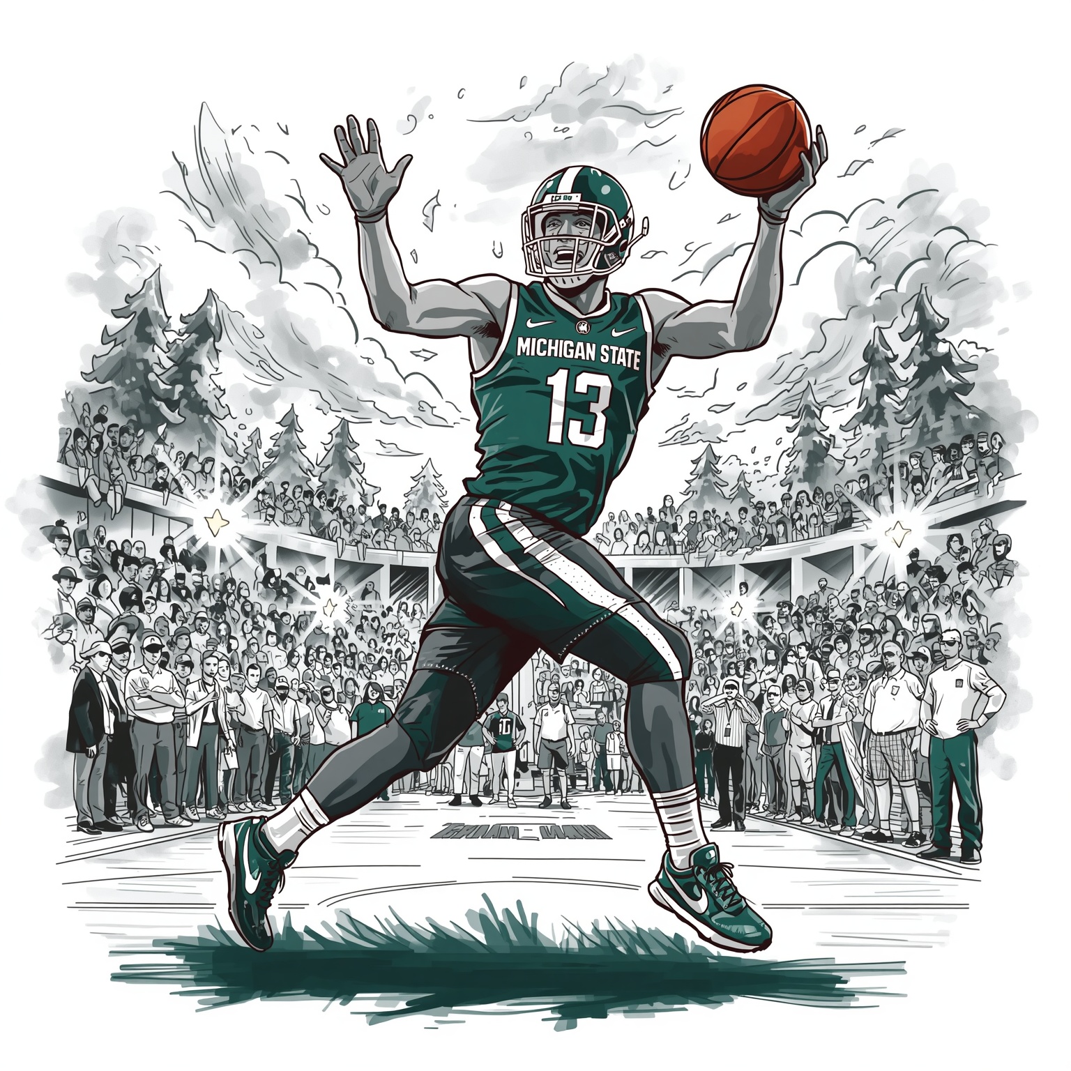 Spartans’ Hype, High-Stakes Recruiting & Vanuatu Giant - painting of Michigan State Spartans basketball,football venue
