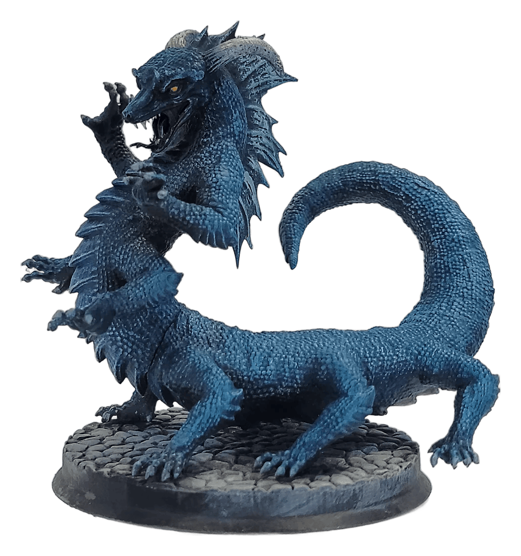 Hand painted blue behir monster miniature, larger miniature commission example