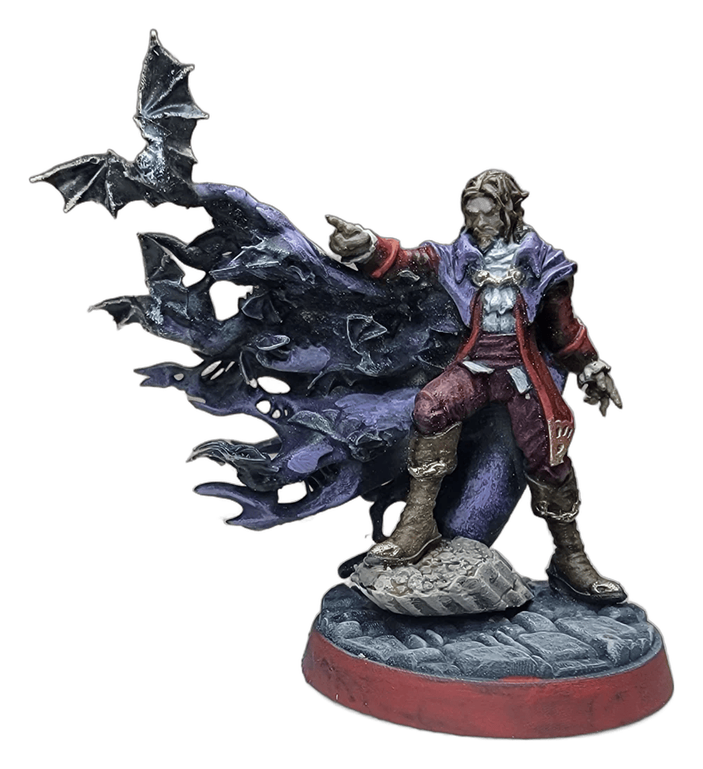 Hand painted vampire count miniature with swirling cloak of bats