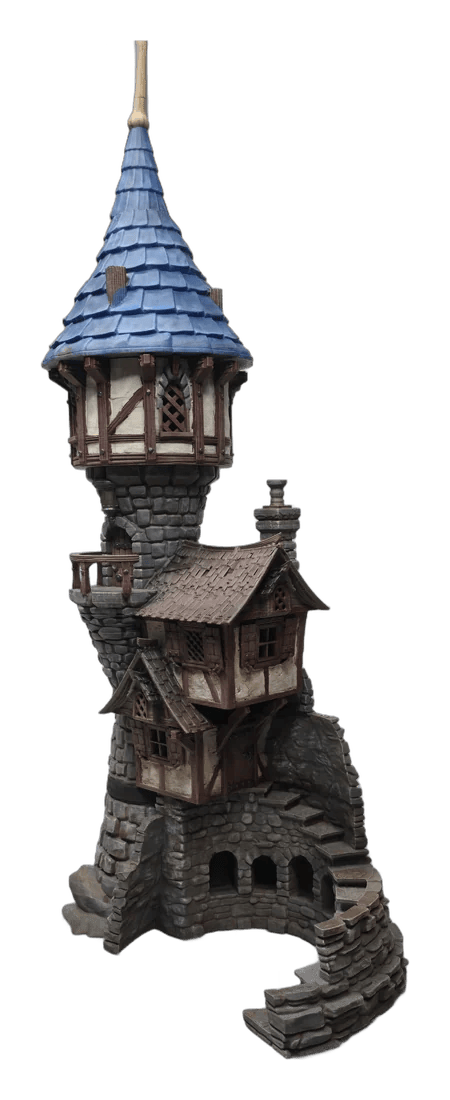 Hand painted Wizard's Tower 28mm terrain set piece with blue spire