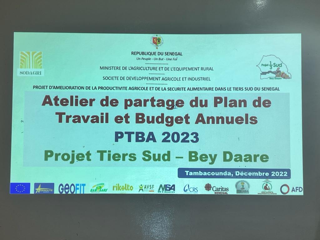 ATELIER DE PARTAGE AVEC LES ‬PARTENAIRES DE MISE EN ŒUVRE DU PROJET TIERS SUD BEYDAARÉ DE LA SODAGRI, SUR LE ‬PLAN DE TRAVAIL ET BUDGET ANNUELS DE 2023