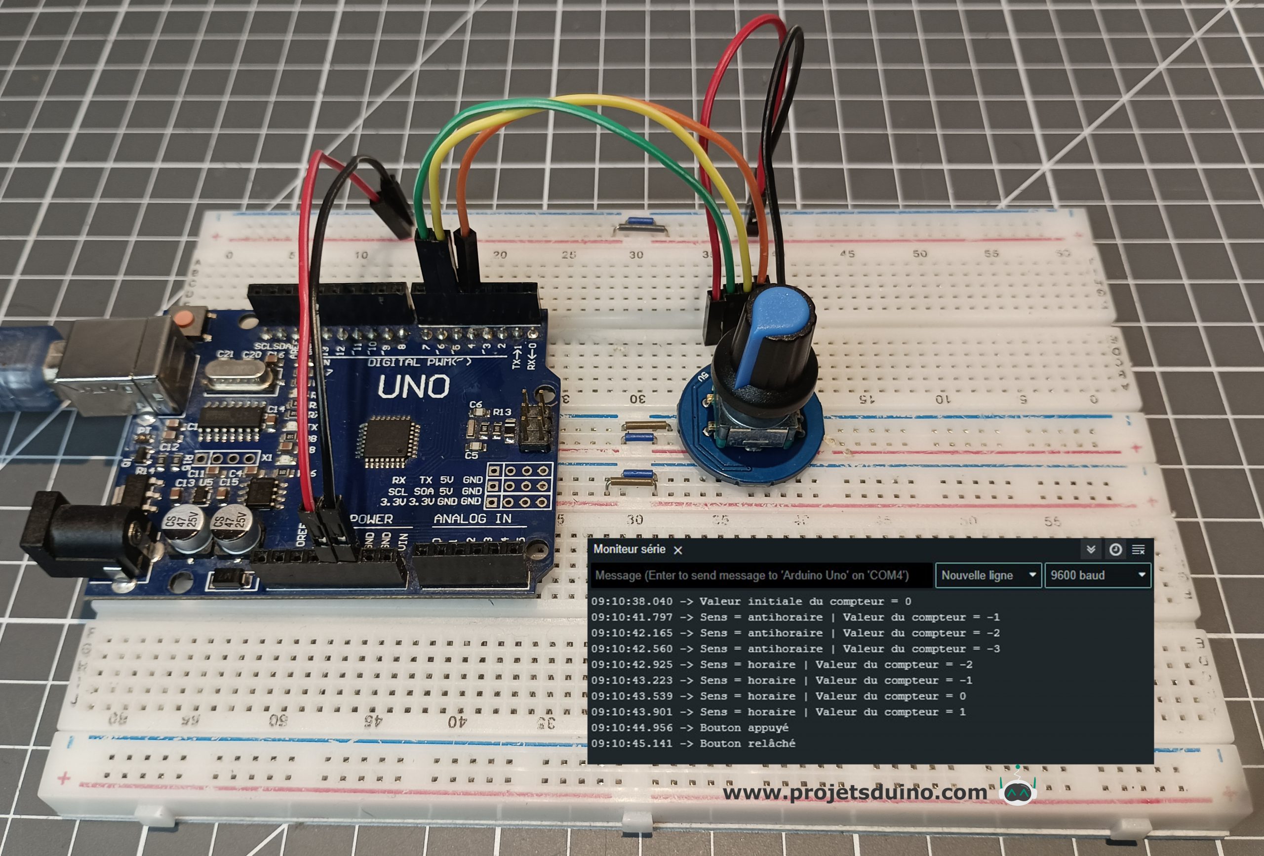 Module d'encodeur rotatif avec interrupteur connecter sur une Arduino Uno