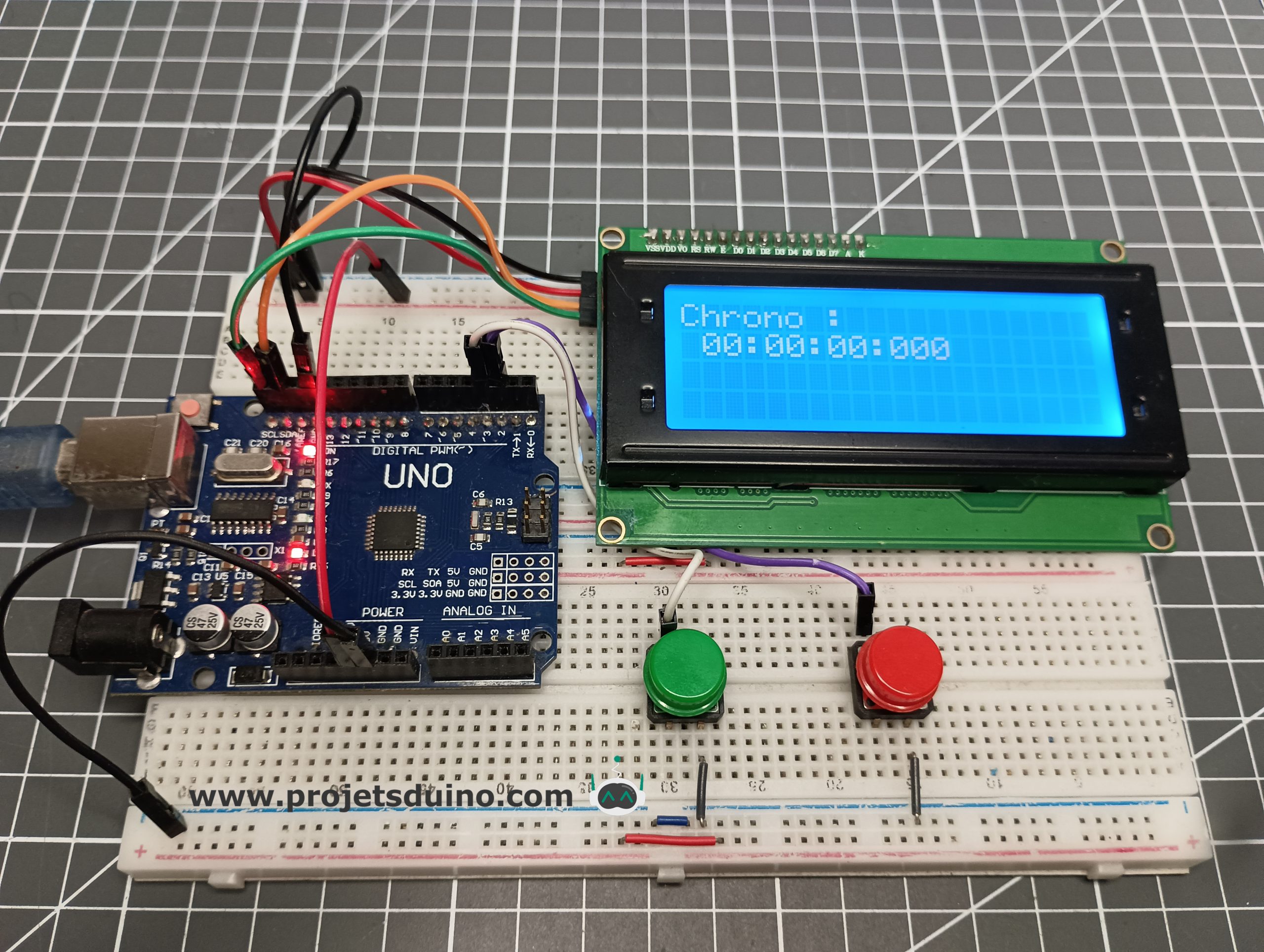 Creer un simple chronometre avec Arduino LCD I2C et 2 boutons