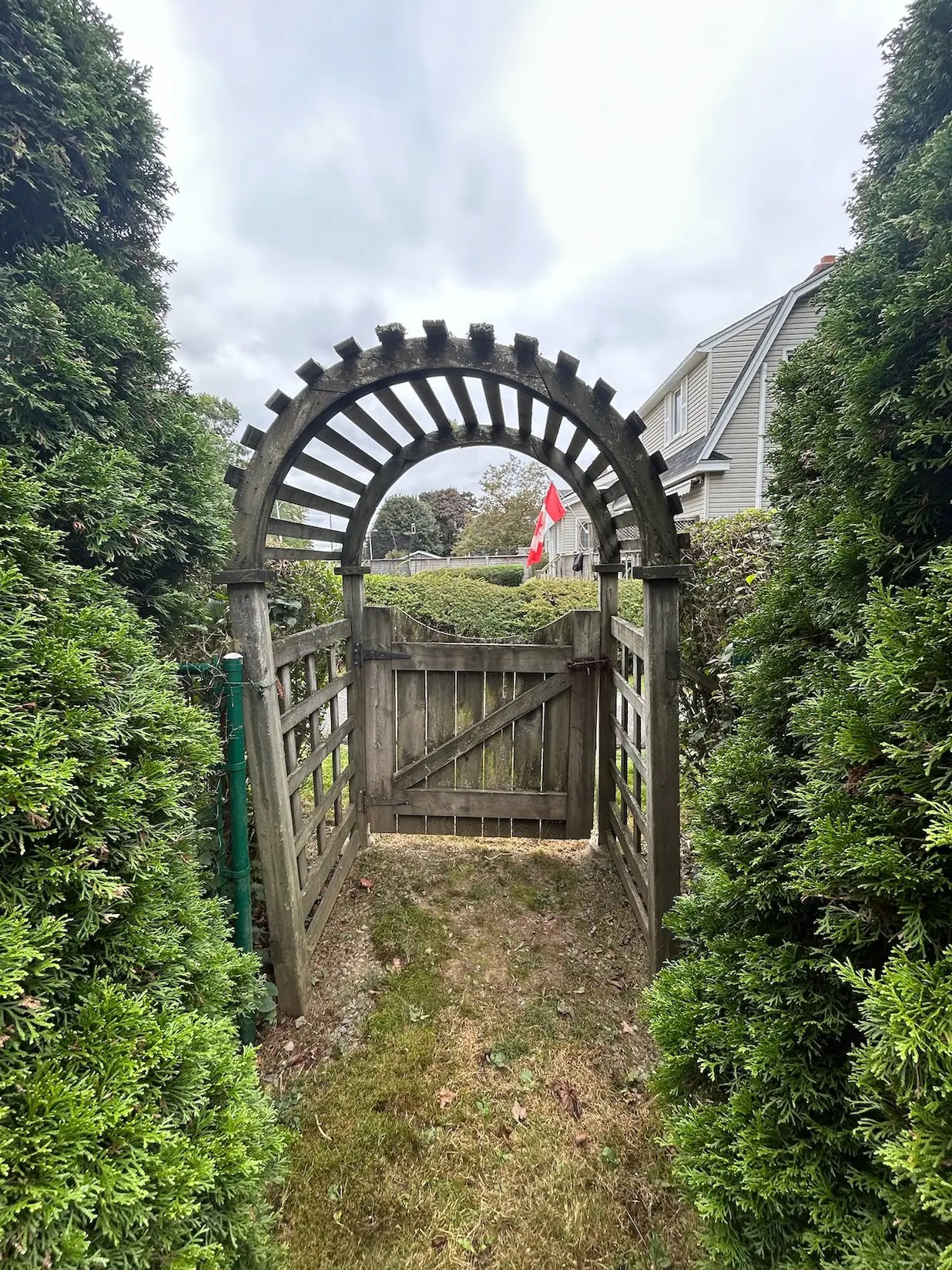 Pre-construction view of gate in yard prior to deck installation