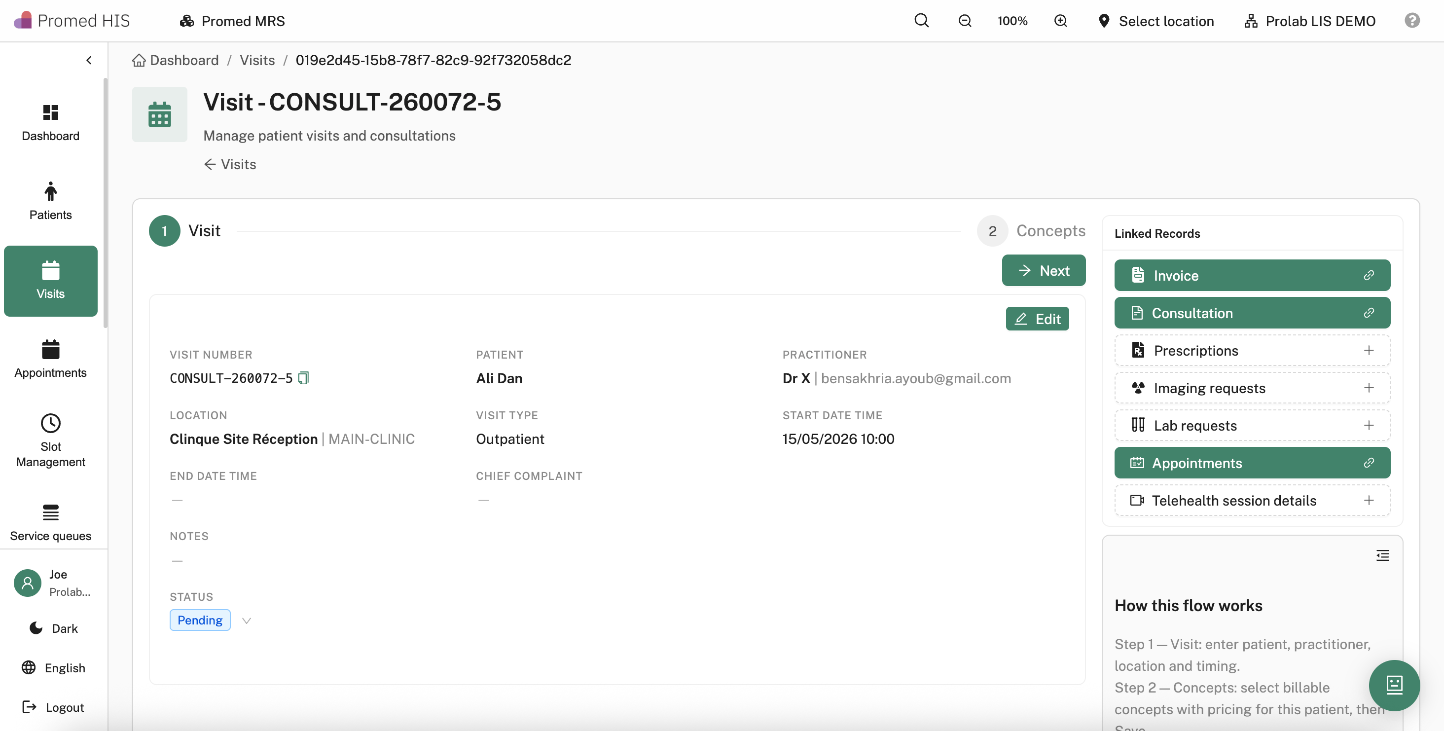 Écran de consultation utilisé pour la documentation télésanté