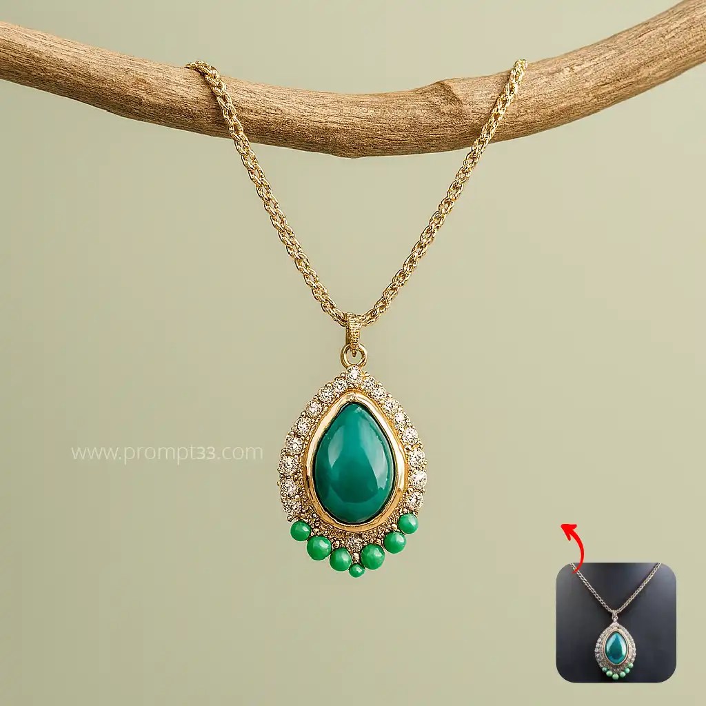 Free Chat GPT Prompt for ecklace draped over a natural tree branch PR167