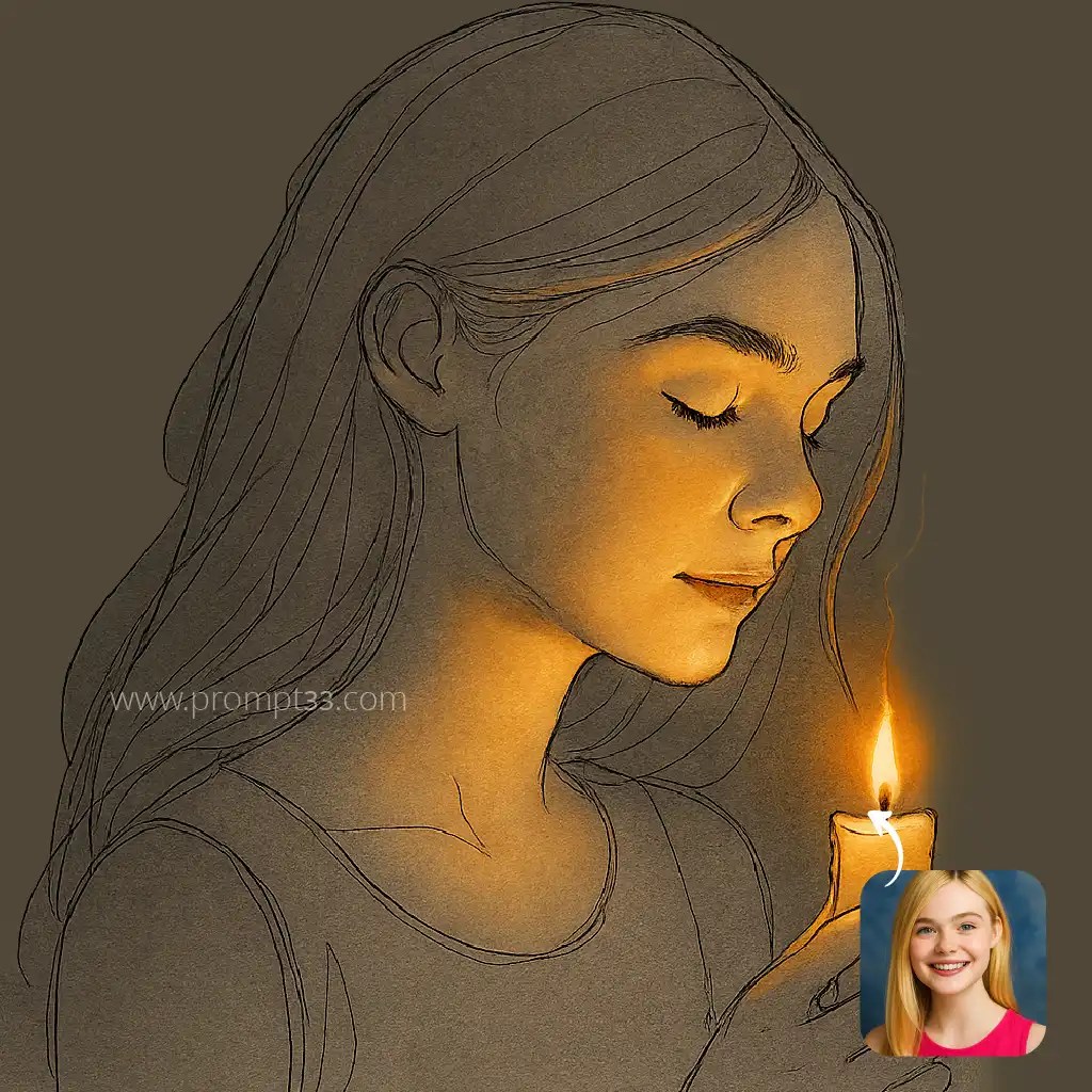 Free Chat GPT Prompt for pen line sketch with selective candlelight realism PR199
