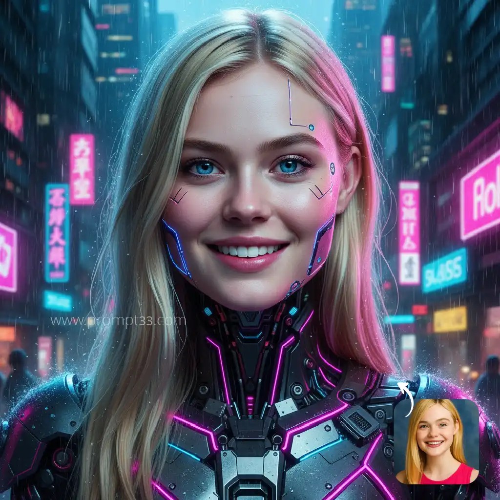 Free Nano Banana Prompt for hyper-realistic cyberpunk android portrait