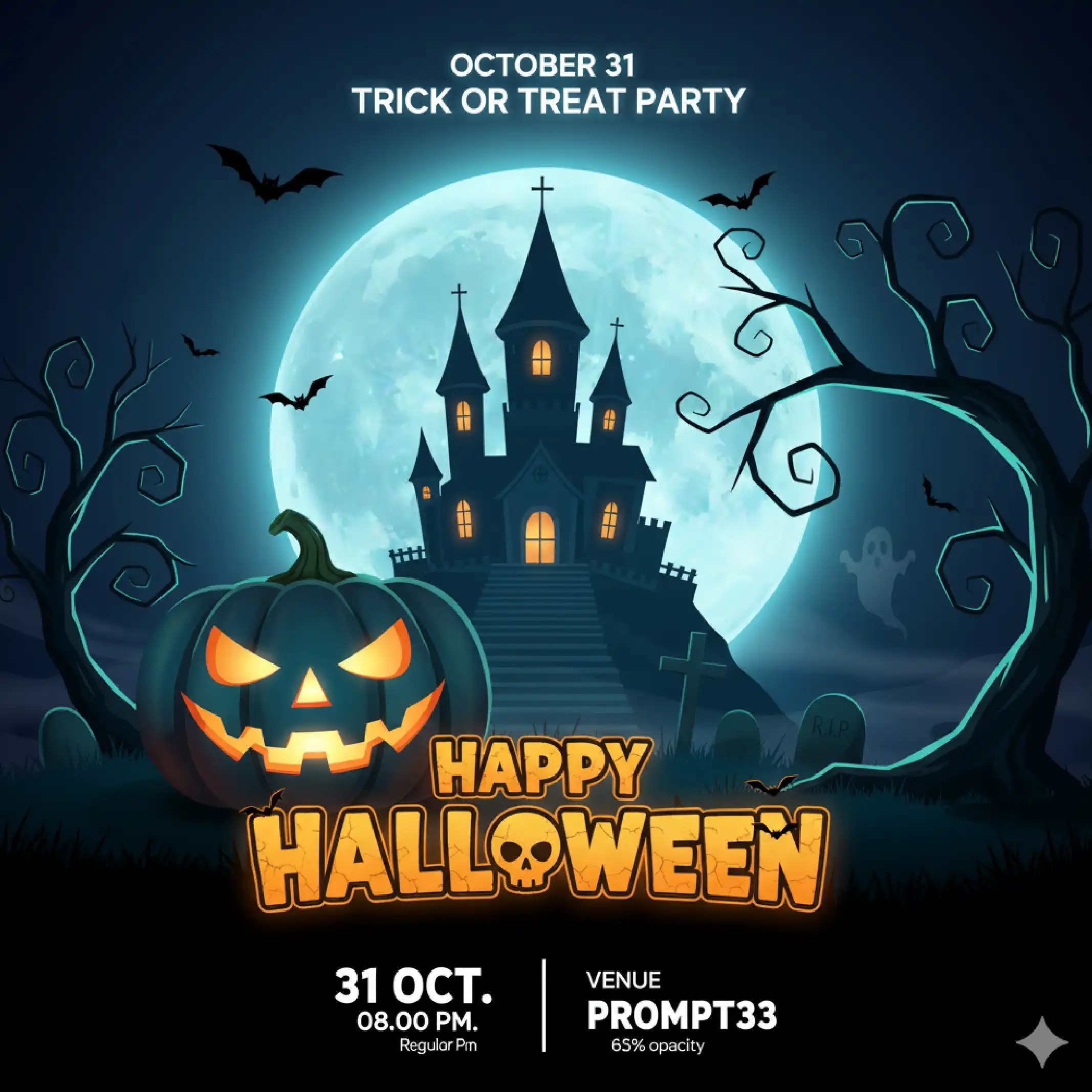 Nano Banana Prompt for clean vector-style Halloween event poster PR205
