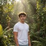 AI Photoshoot: Ethereal Man in Lush Greenery, Dreamy Light