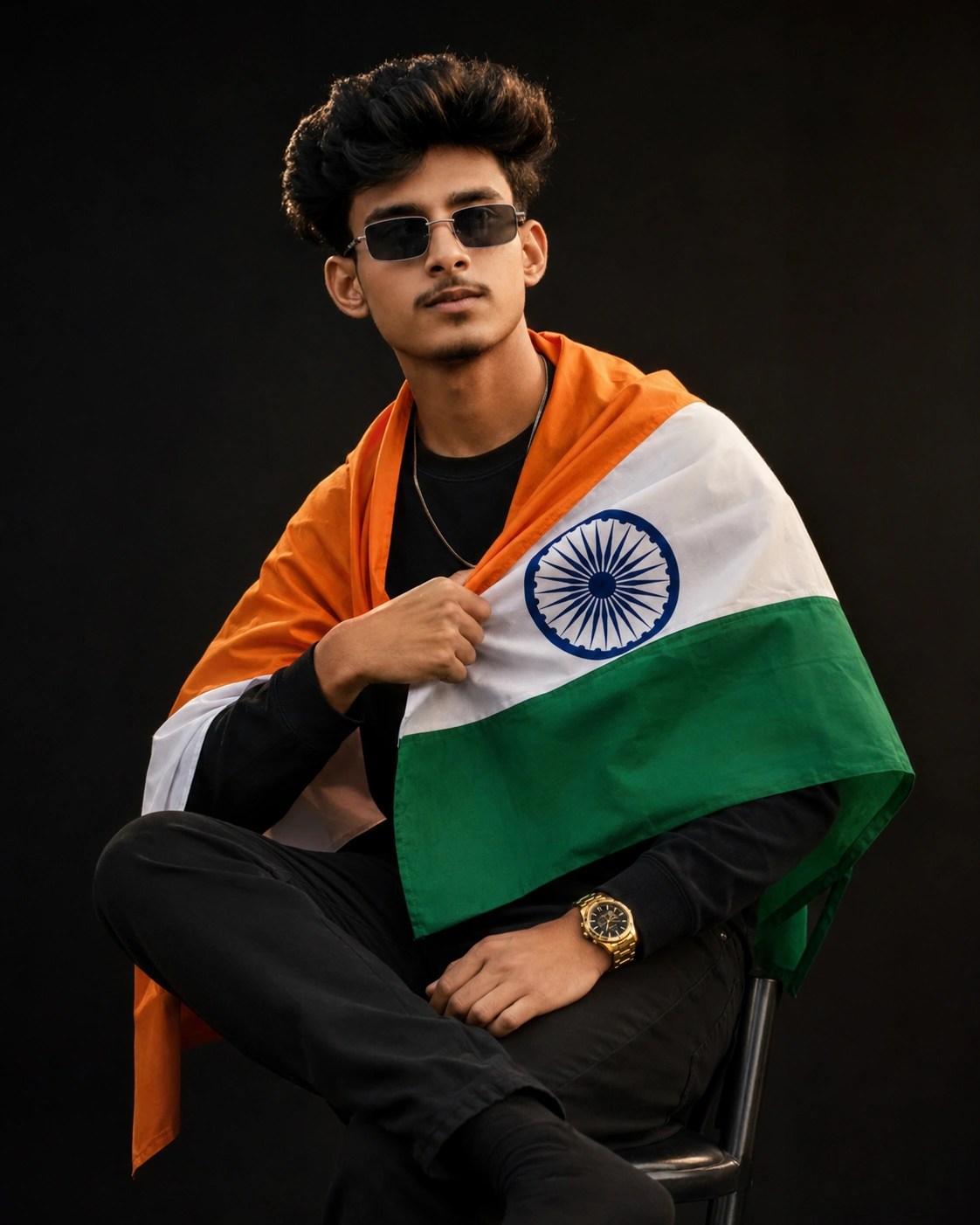 Patriotic Indian Flag Studio Portrait