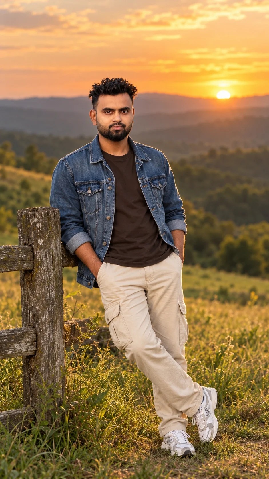 AI-generated prompt result for Golden Hour Sunset Outdoor Portrait AI Prompt