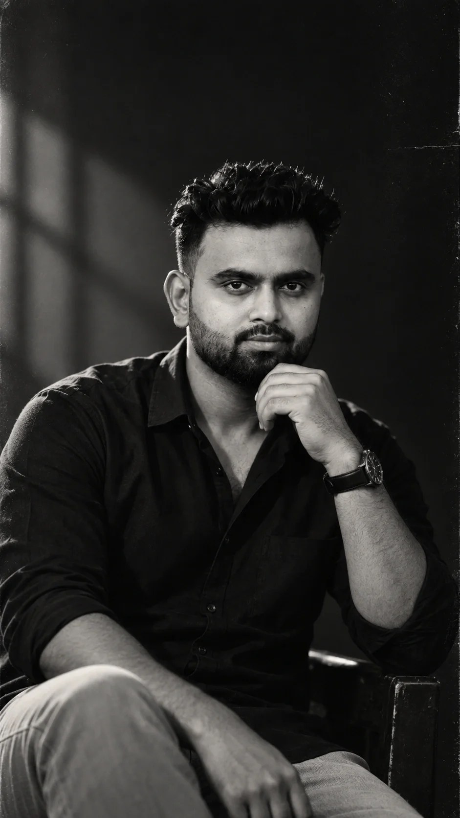 AI-generated prompt result for Cinematic Black and White Portrait Photo Prompt
