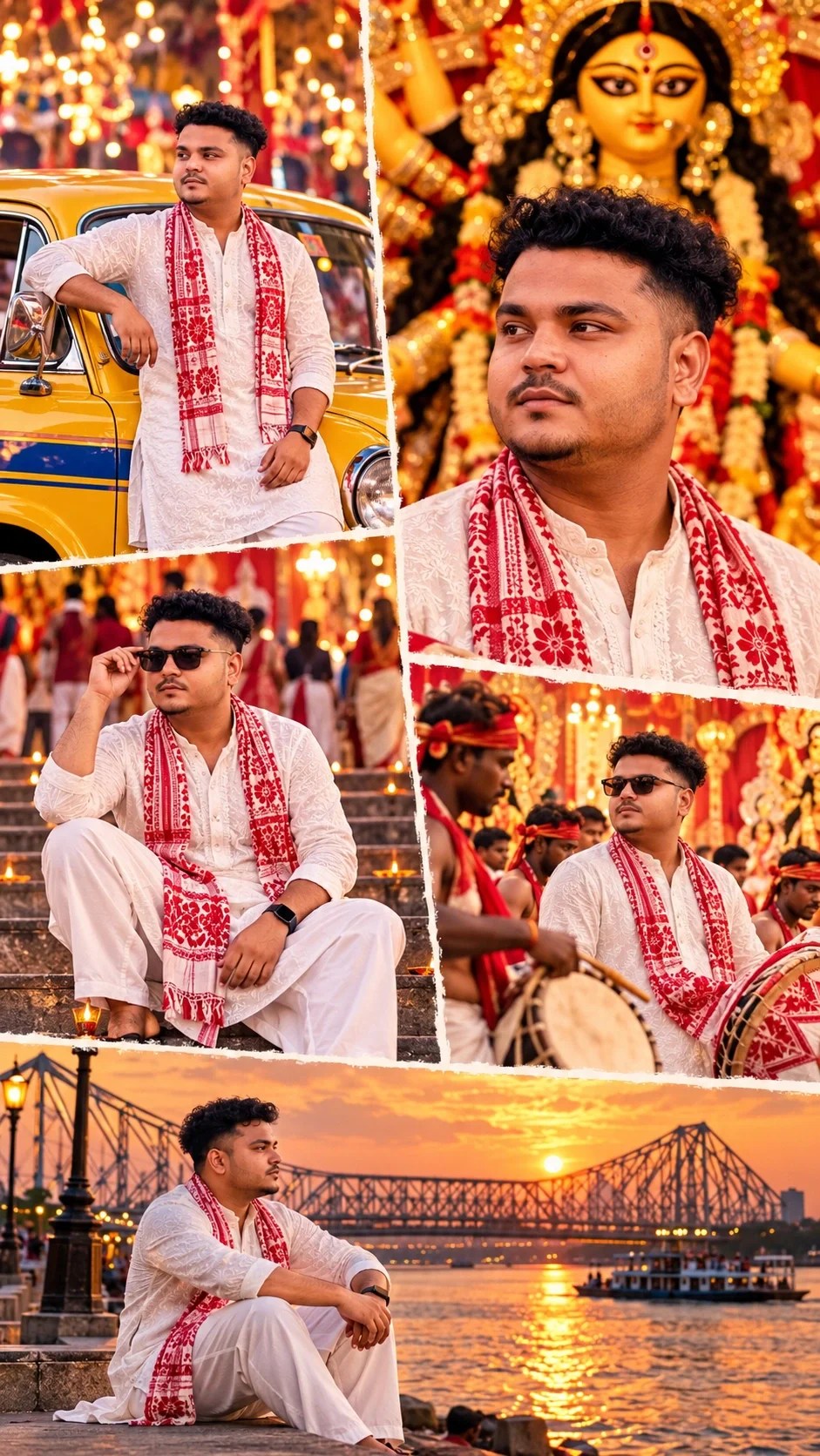 Durga Puja Festival Photo Prompt: Multi-Panel Indian Boy Portrait