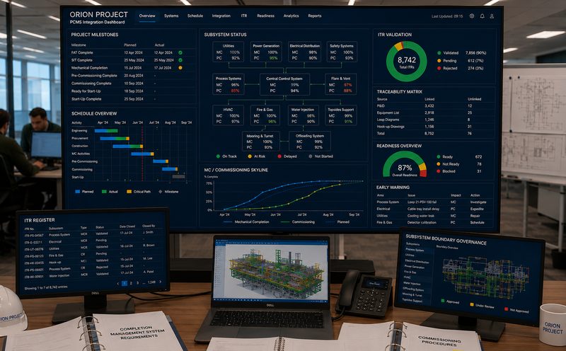 Project office reviewing an integrated completions dashboard