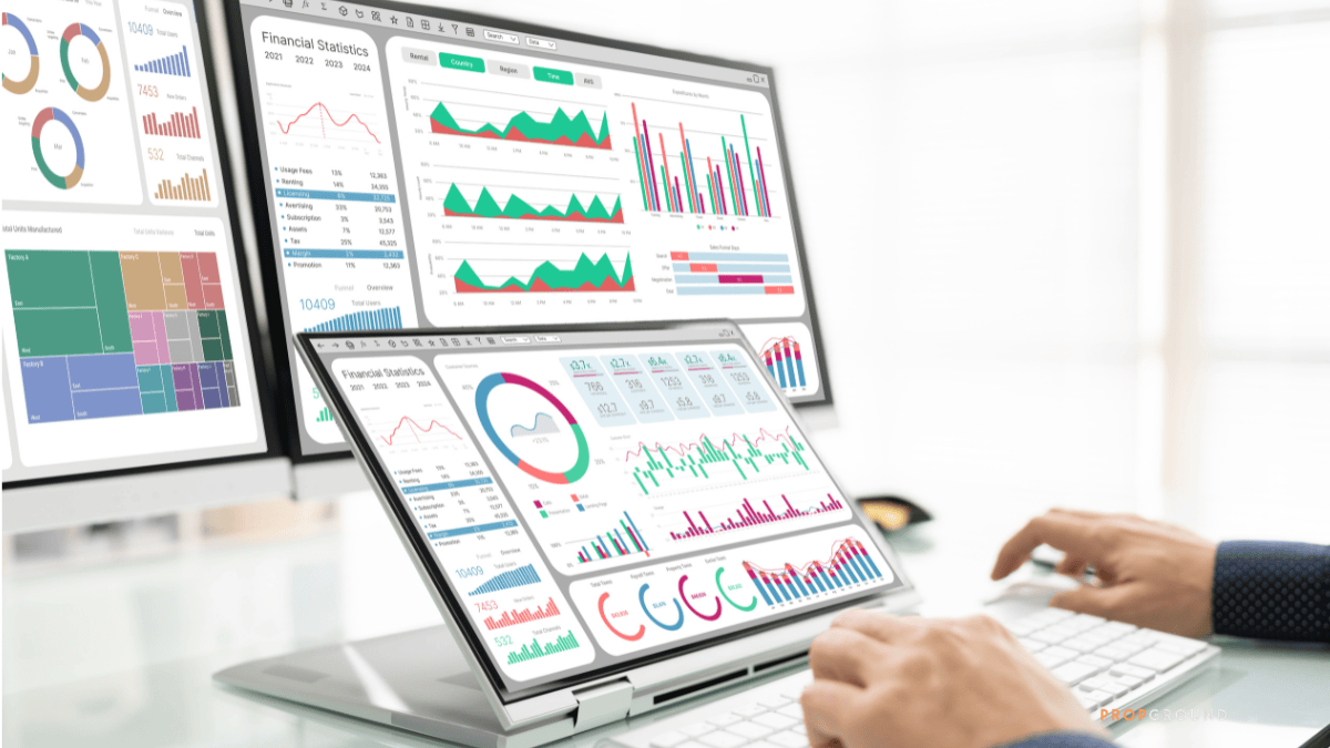 Real estate financial reporting software dashboard with charts and analytics