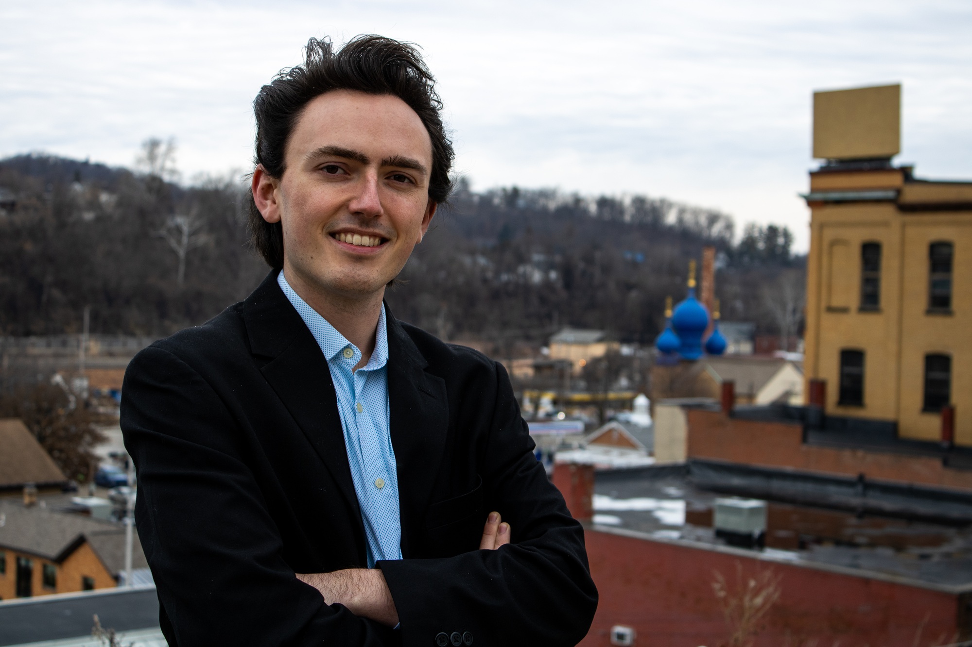 Mayor Sam Bigham stands above the town of Carnegie, Pennsylvania