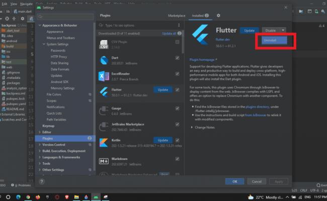How To Uninstall Flutter From Android Studio