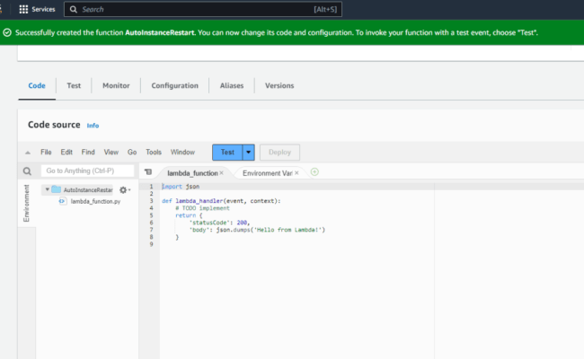 AWS Lambda Function To Stop, Start Or Restart AWS Instance