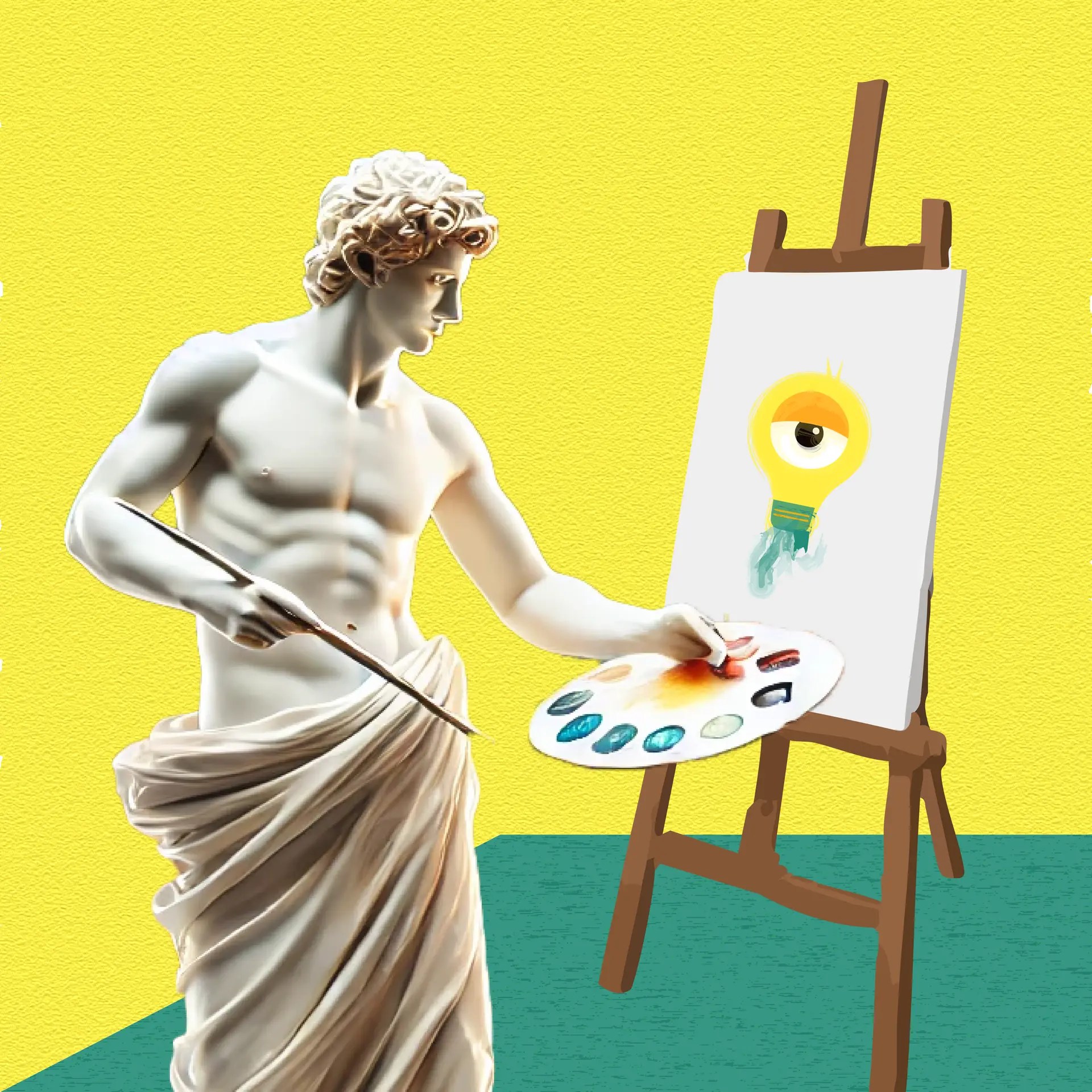 Statua classica che dipinge su cavalletto, servizi di design e identità visiva