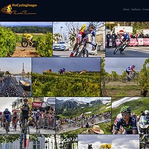 Screenshot of ProCyclingImages.com showcasing high-quality cycling images from famous road races