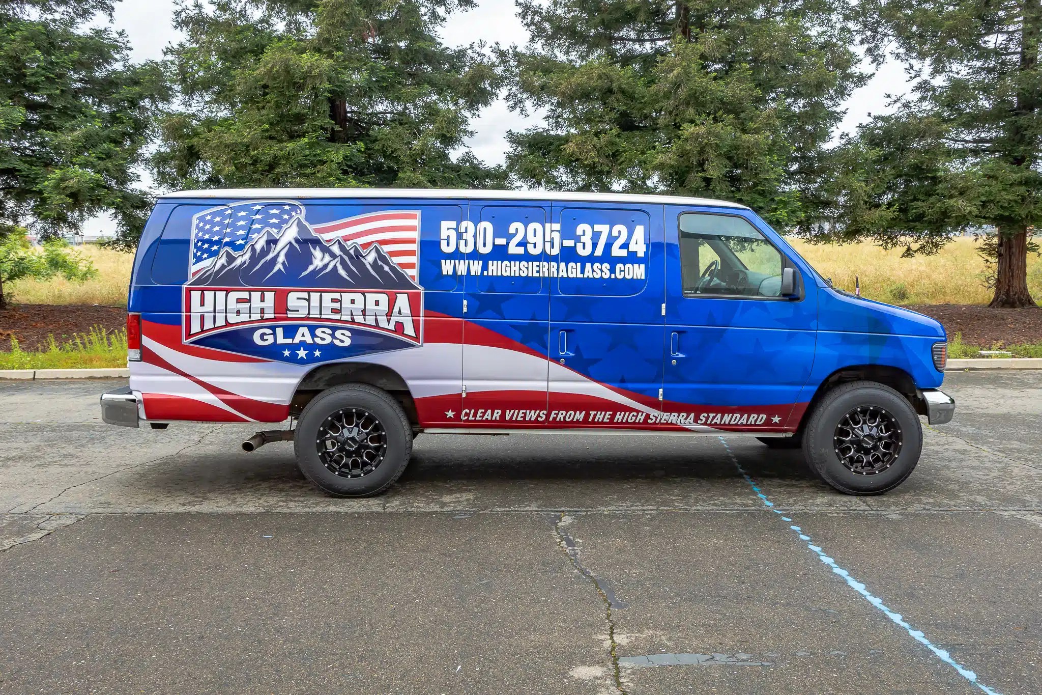 commercial glass company van wrap, high sierra glass E350 full van wrap