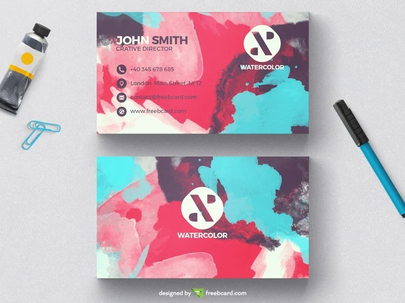 Free Creative Watercolor Business Card Template Download Psddaddy Com