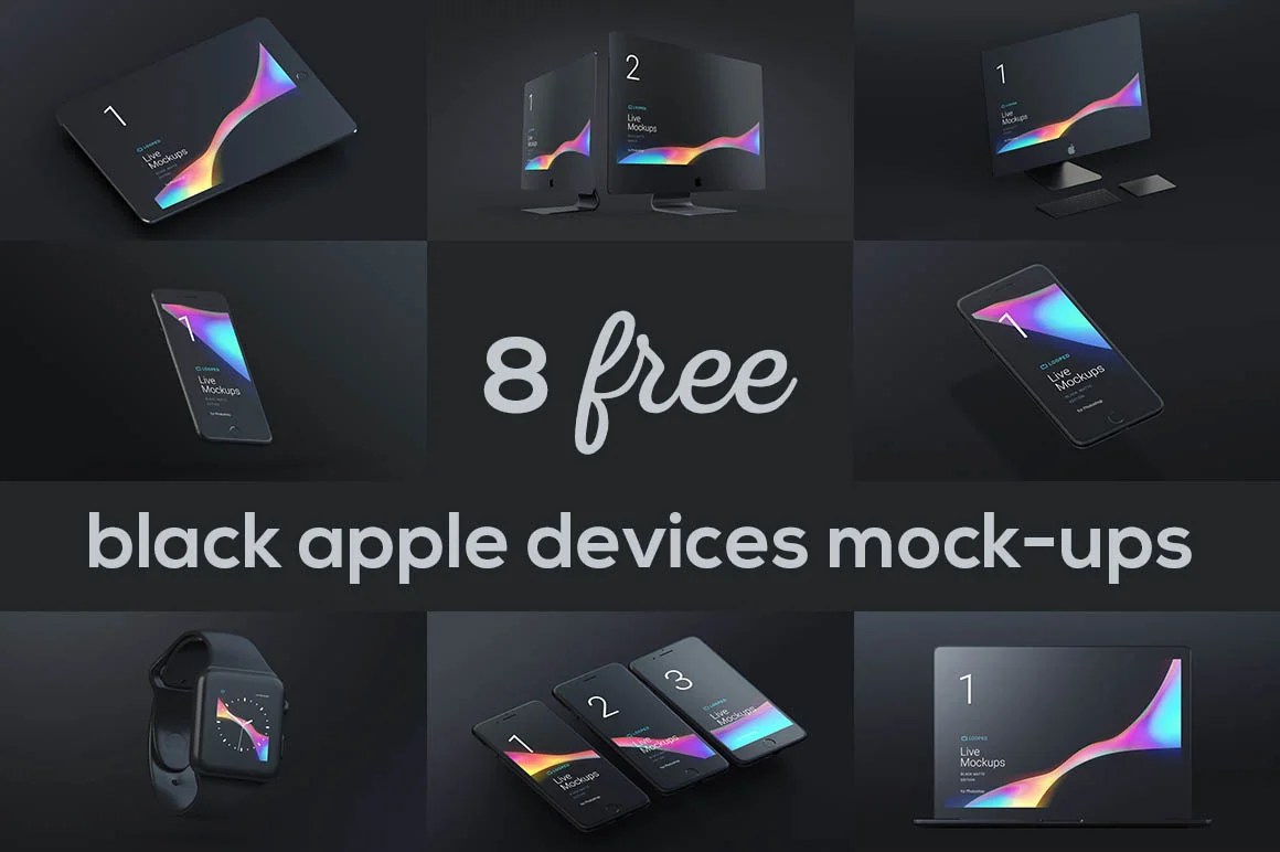 Several current apple devices that come in a free psd bundle. Here Is 8 Free Black Matte Devices Mockups Download Psddaddy Com