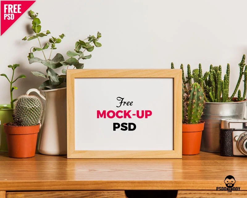 A free mockup of poster frames in a classic playroom allows you to display artwork, canvas prints, or photos in an online shop, blog/website, or social media. Table Photo Frame Free Mockup Psd Psddaddy Com