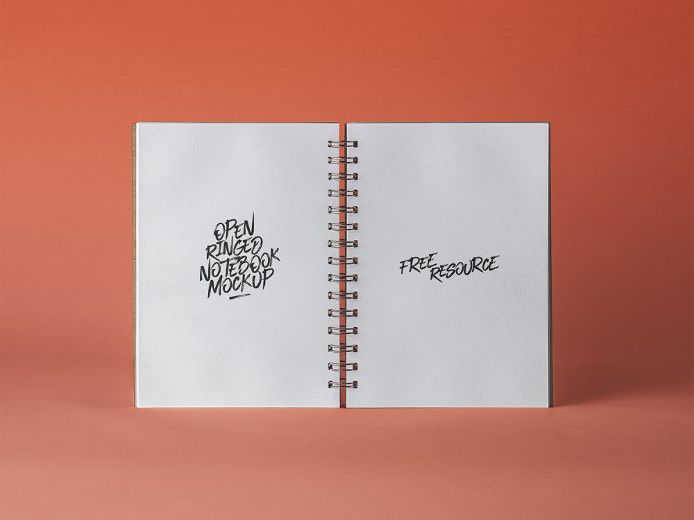 Free spiral notebook mockup prepared in five different shots, with customizable background color. Free Open Spiral Sketchbook Mockup Psd Psfiles