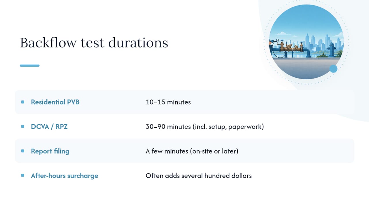 Backflow testing time comparison
