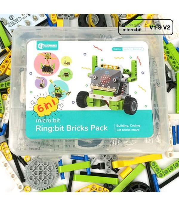 ELECFREAKS micro:bit 6-in-1 Ring:bit Kit – STEM Building Blocks with Servos, LED Strip & Remote Control