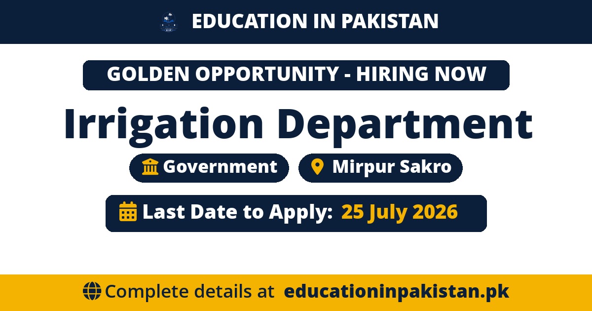 Irrigation Department Mirpur Sakro Jobs 2026