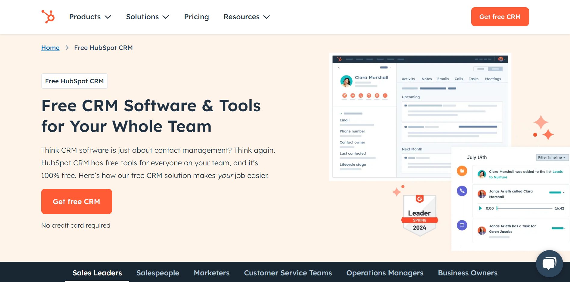 hubspot homepage screenshot