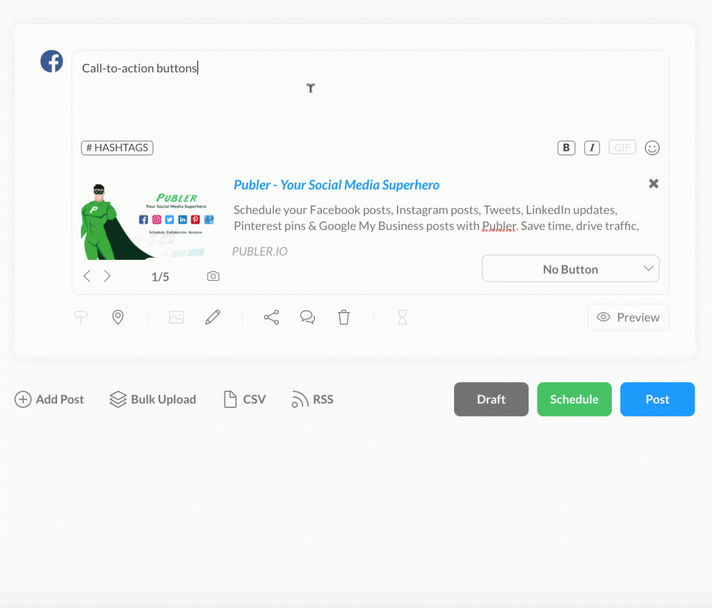 Ce GIF explique comment choisir parmi la gamme de boutons CTA de Publer.