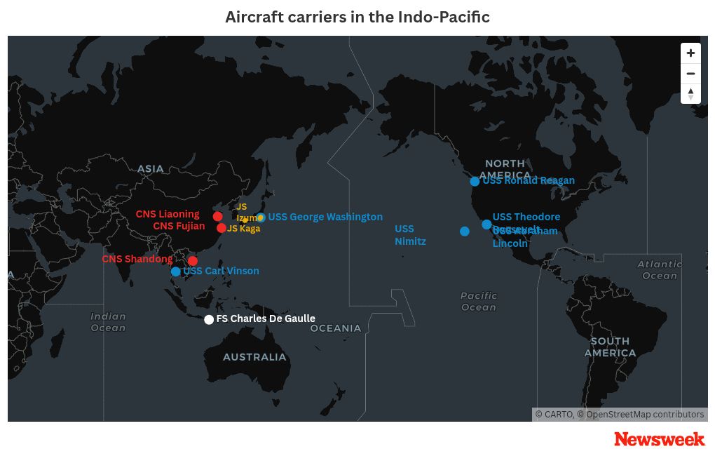 Map Shows US And Chinese Aircraft Carriers In Pacific This Week Newsweek Thumbnail