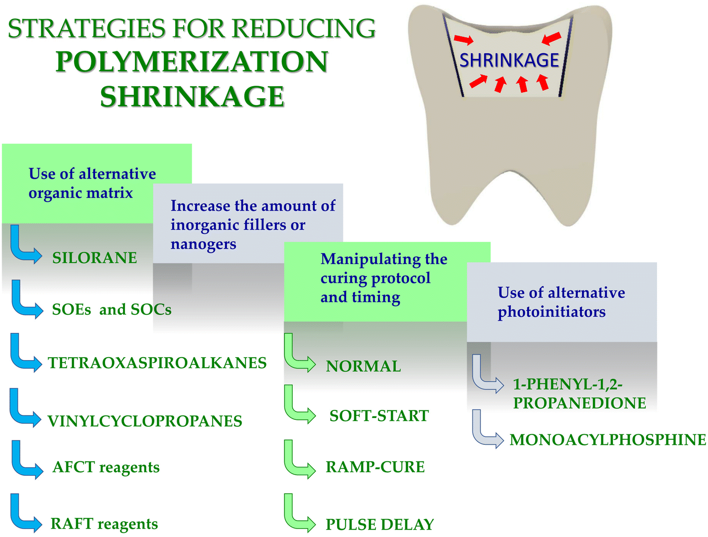 Photopolymerization shrinkage: strategies for reduction, measurement