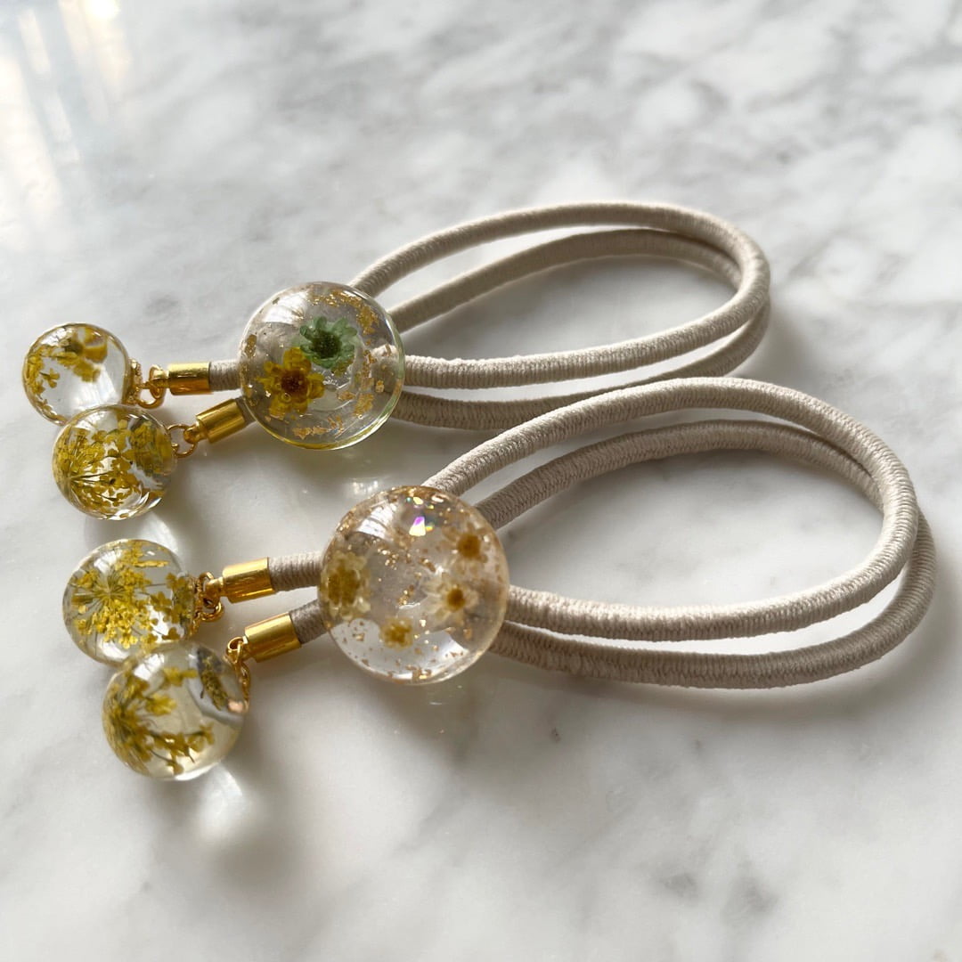 じゃらじゃら ヘアゴム ピンクフラワー＆ワンちゃん♡