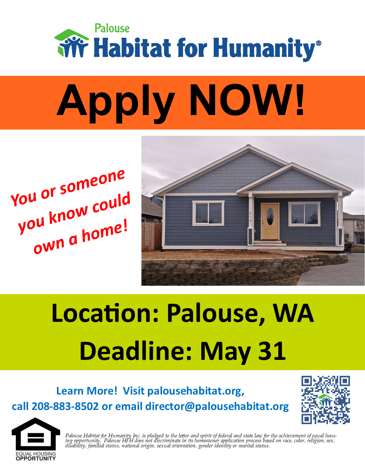 REMINDER Wednesday Last Day For Applications For Palouse Habitat For 