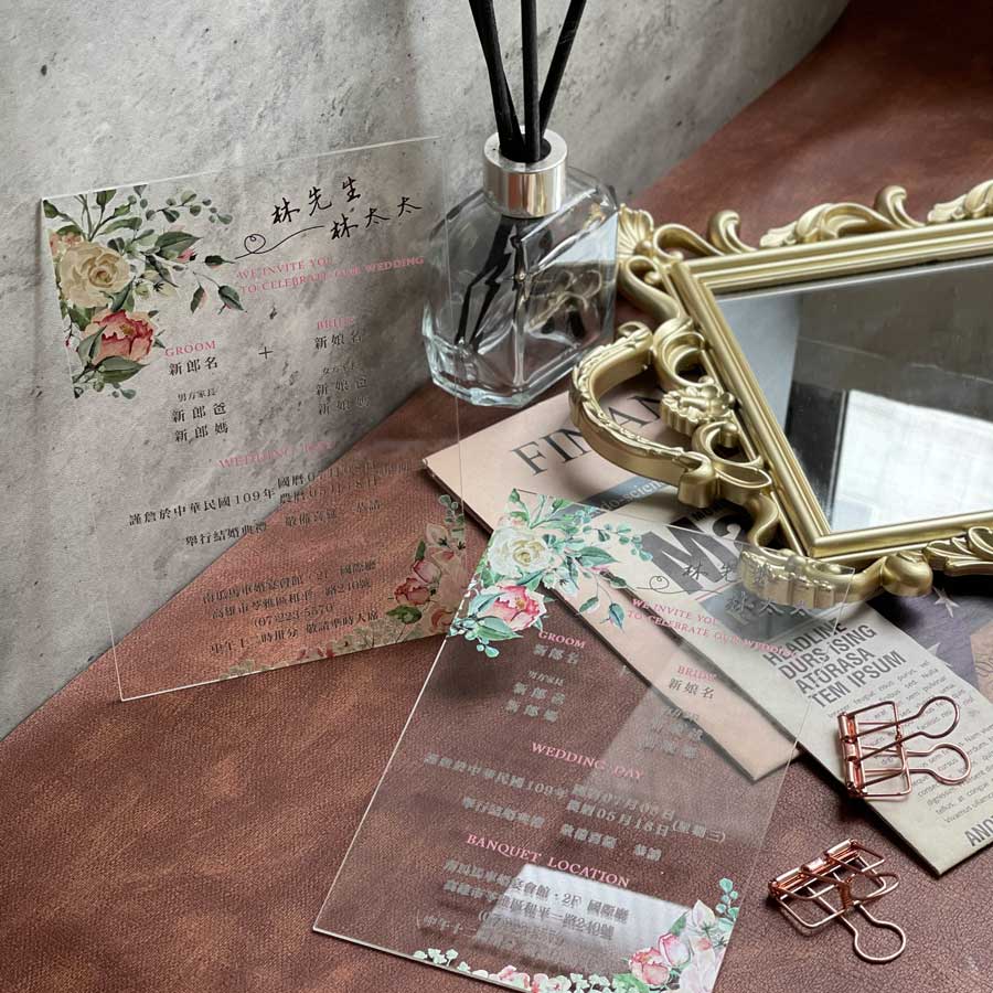 壓克力喜帖a01 透明水晶婚卡 美式先生太太婚禮邀請卡 南瓜馬車喜帖坊