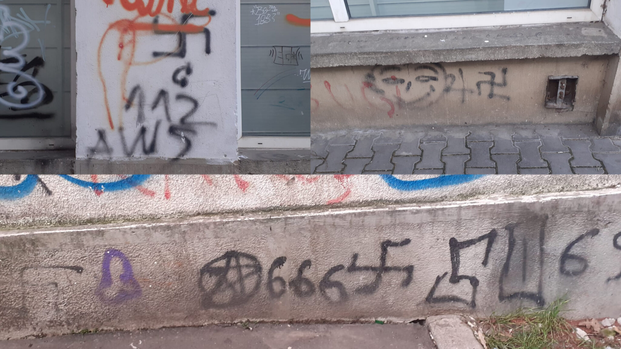 Simboluri fasciste pe pereții blocurilor de lângă Ansamblul Mureșul