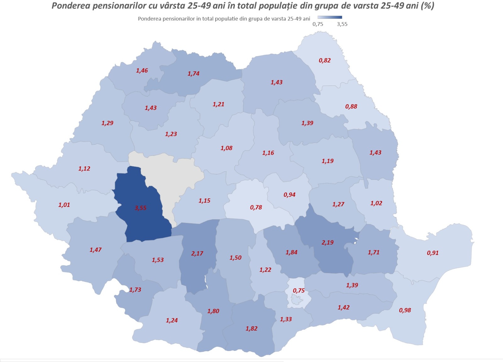 Câți pensionari tineri cu vârste între 25 și 49 de ani are județul Mureș