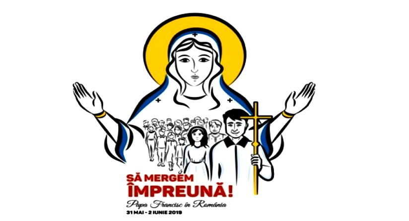 Placă comemorativă pentru vizita Papei Francisc la Aeroportului Târgu Mureș în română, maghiară și engleză