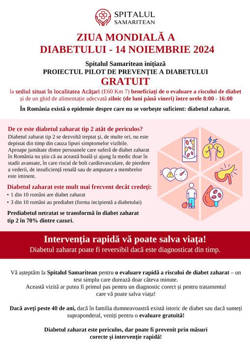 Spitalul Samaritean inițiază un proiect pilot gratuit de prevenție a diabetului