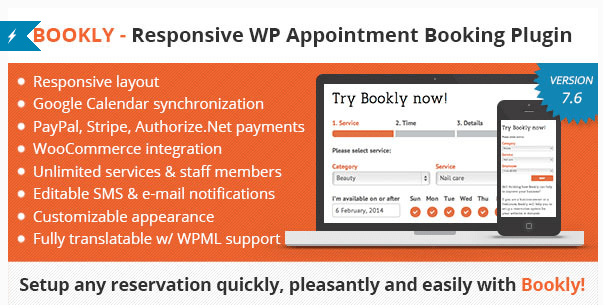 Bookly – Responsive WordPress Appointment Booking and Scheduling Plugin