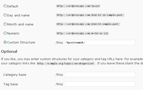 how to remove blog or category word from wordpress URL